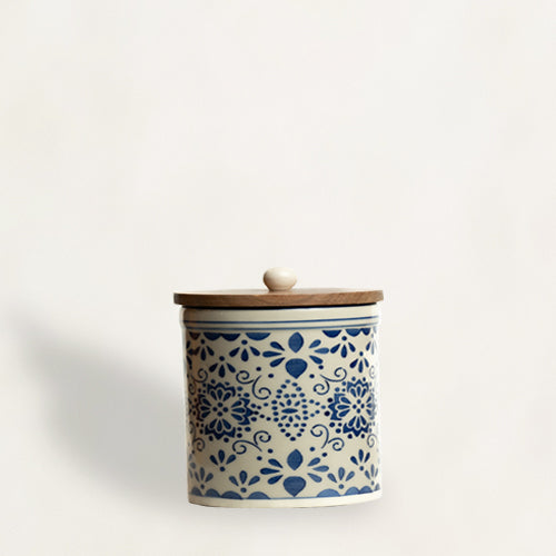 Blue/w Handpainted Jar S