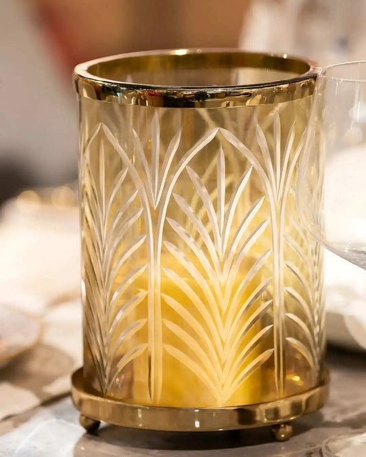 Gold Glass Pillar Hurricane