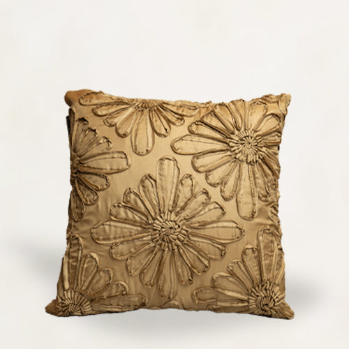 Gold Textured Flower Cushion Cover