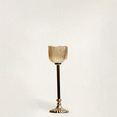 Gold Ribbed Votive Candle Holder