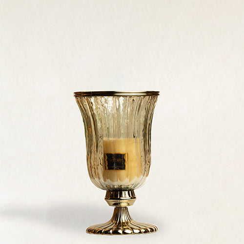 Gold Ribbed Glass Metal Hurricane