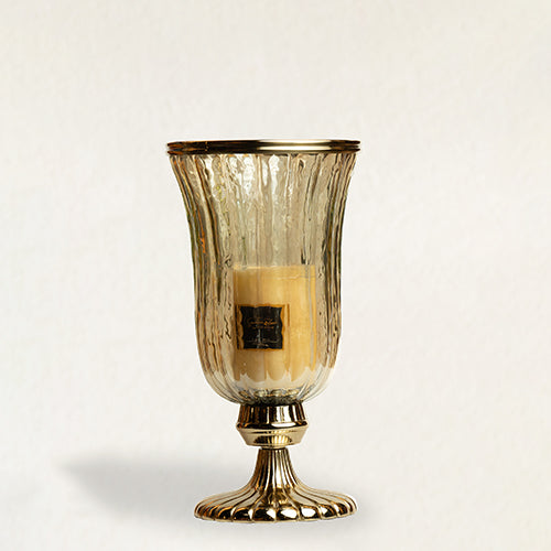 Gold Ribbed Glass Metal Hurricane