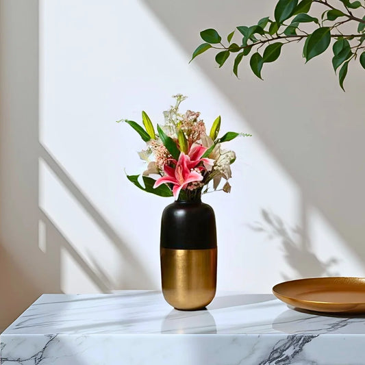 Black & Gold Metal Vase