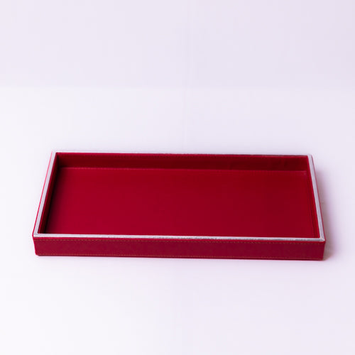 Ruby Red Rectangular Faux Leather Tray -s