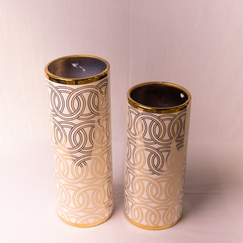 Spiral White And Gold Tube Vase Medium