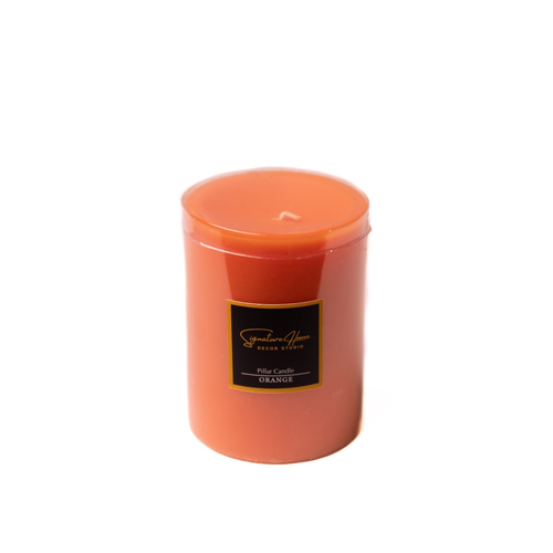 Set Of 2 Orange Scented Small Pillar Candles