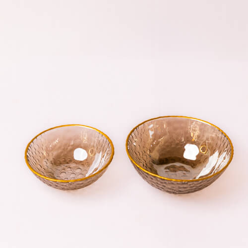 Set Of 2 Black Rain Textured Glass Bowls – Medium