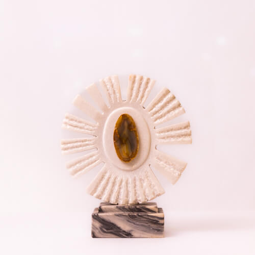 White Marble Rough Flower With Grey Base & Agate