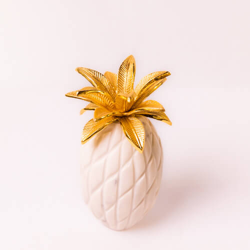White Marble Pineapple With Metal Leaves
