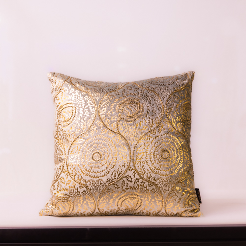 Glacial Green Foil Printed Cushion Cover With Sequin Work