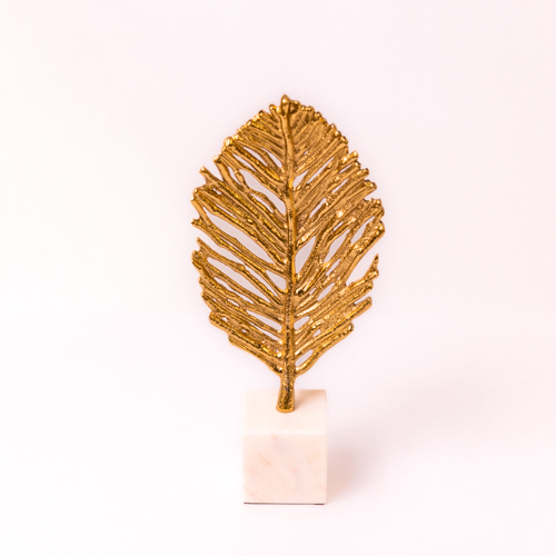 Gold Metal Decorative Leaf On A Marble Base – M