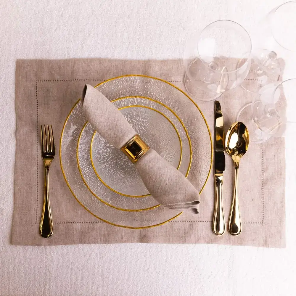 Set Of 4 Beige Linen Table Placemats