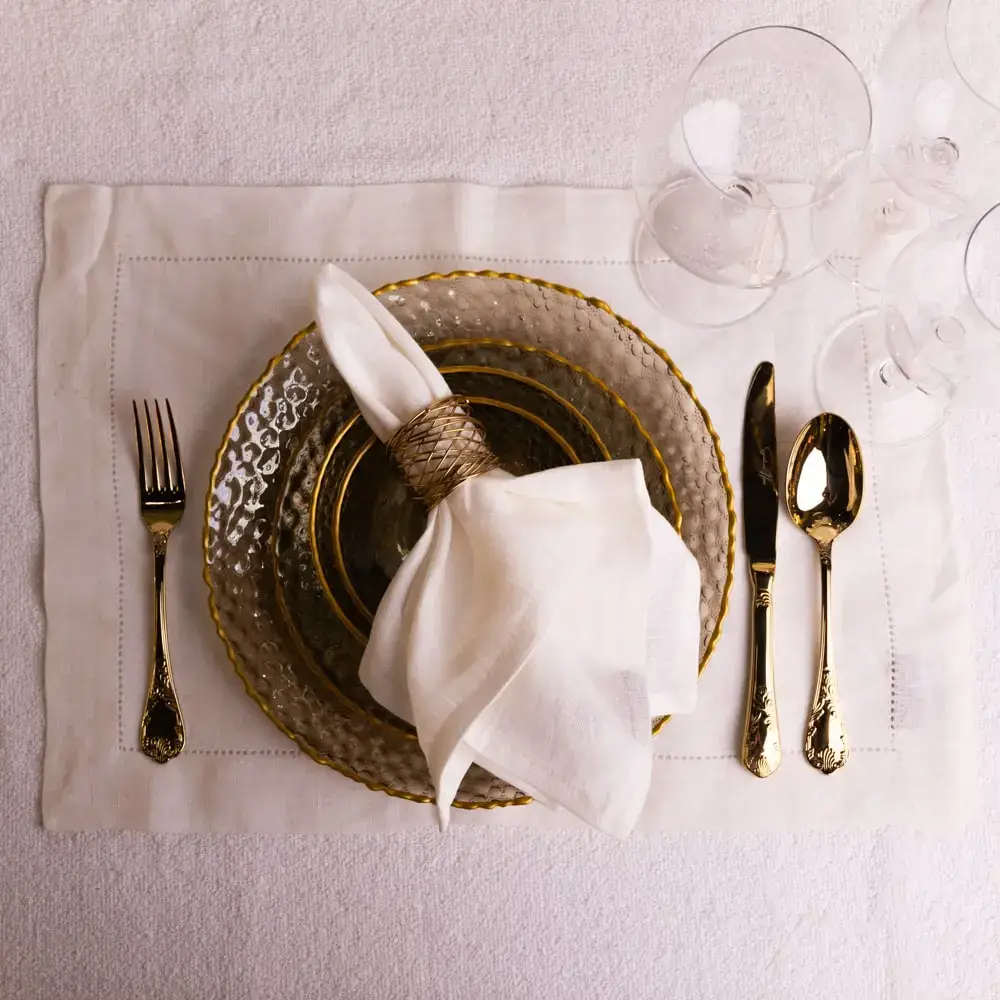 Set Of 4 Off White Linen Table Placemats