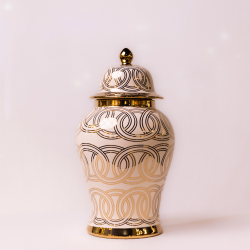 Spiral White & Gold Ceramic URN With Lid – Medium