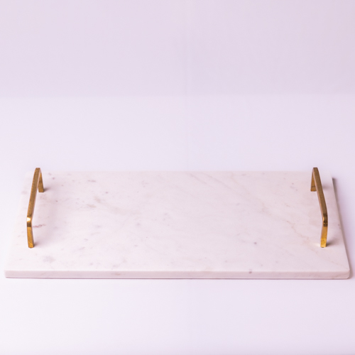 White Marble Tray With Brass Handles