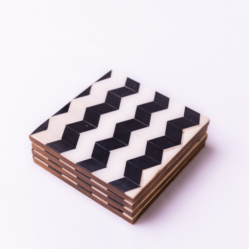 Set Of 4 Black & White Zig Zag Design Coasters - Signature Home Decor ...