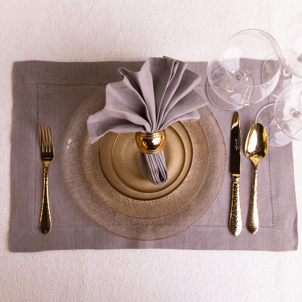 Set Of 4 Grey Linen Table Place Mats