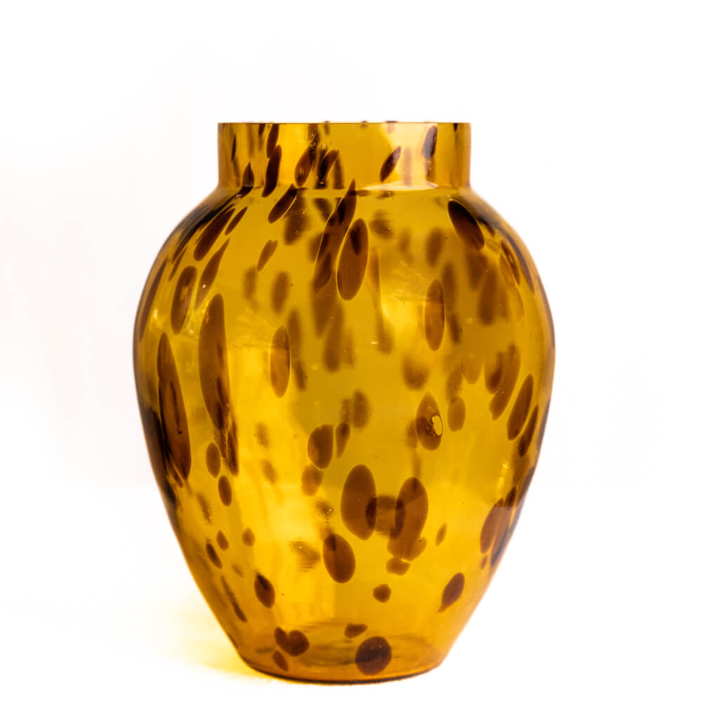 Caramel Brown Glass Vase With Black Spots