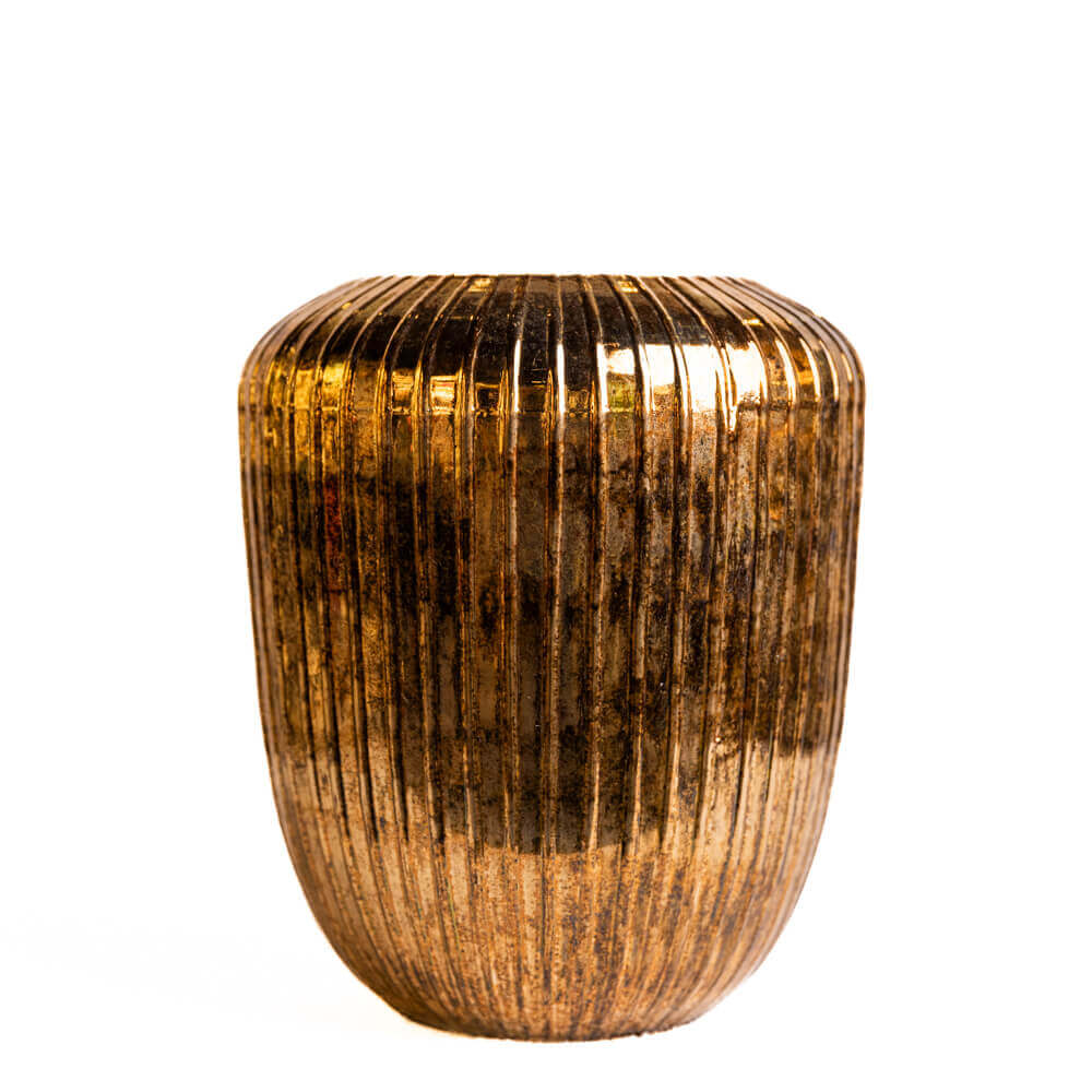 Gold Ribbed Glass Vase