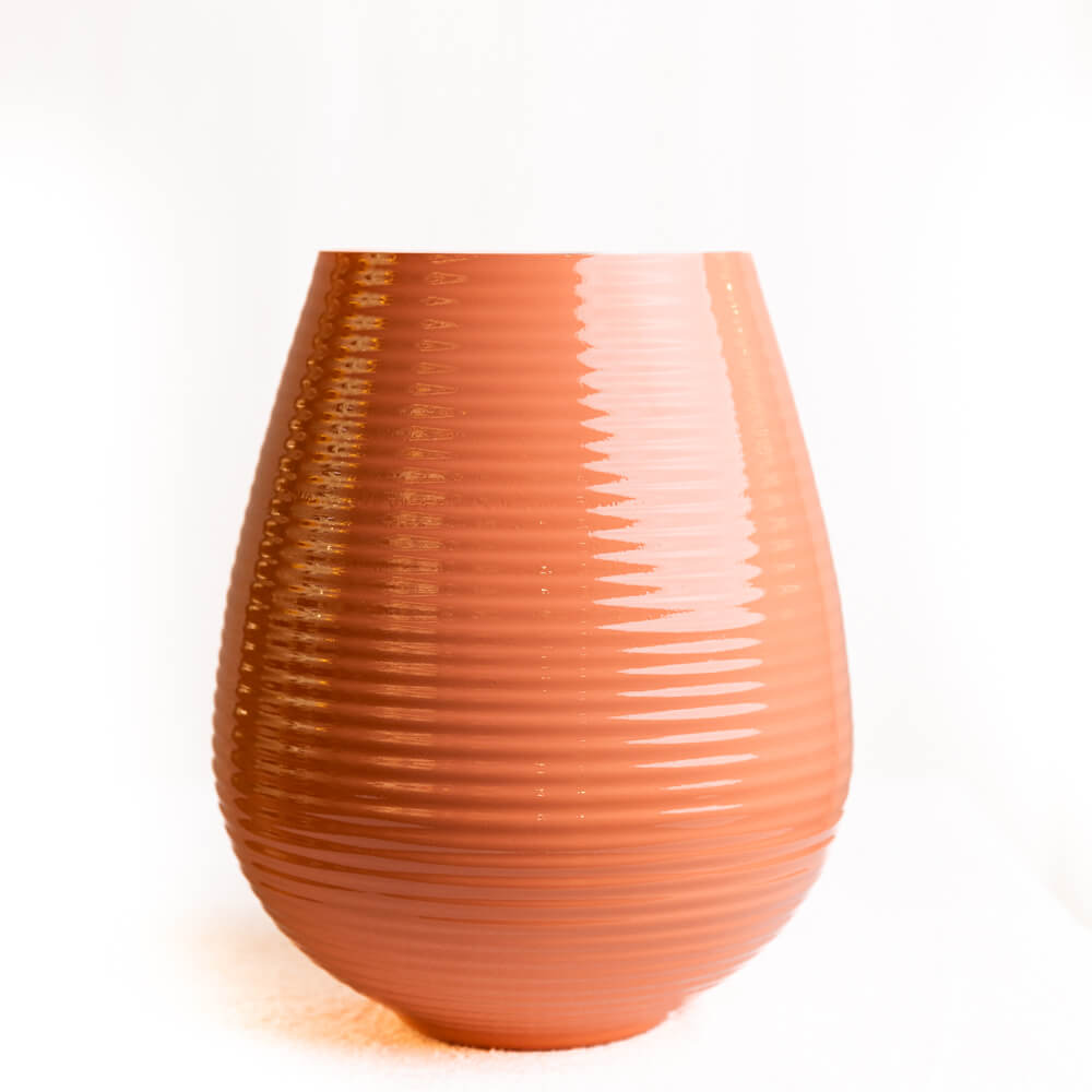 Peachy Pink Ribbed Glass Vase