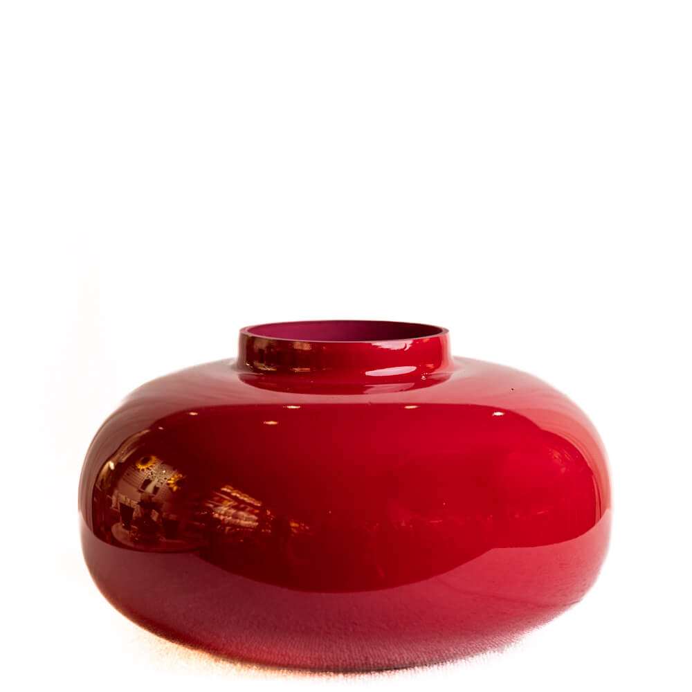 Cherry Red Short Round Glass Vase