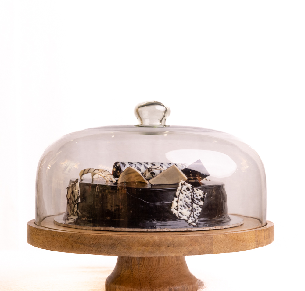 Clear Glass Cloche On Wooden Stand