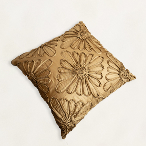 Gold Textured Flower Cushion Cover