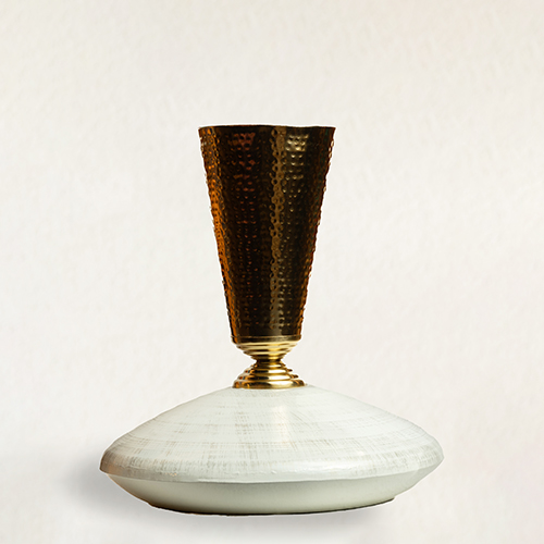 White Vase With Gold Cone